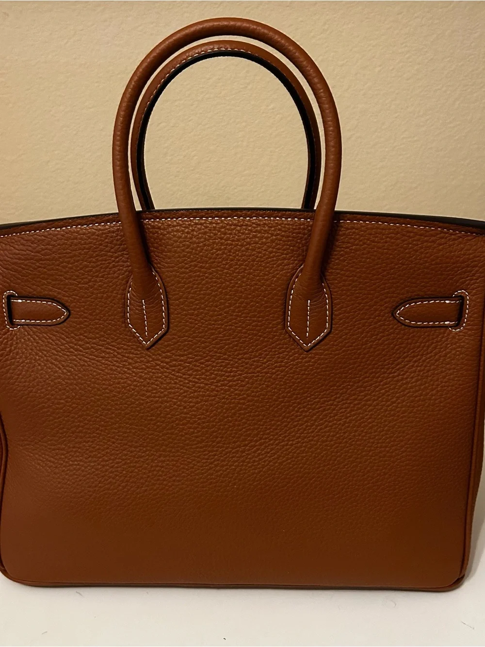 35cm Gold on Brown Top Handle Leather Satchel BK Style